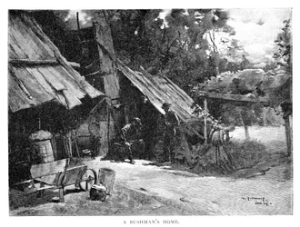 Un hogar de bushman, Australia, 1886