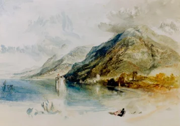 El castillo de Chillon en el lago de Ginebra, visto desde Villeneuve
