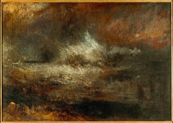Mar tormentoso con naufragio en llamas