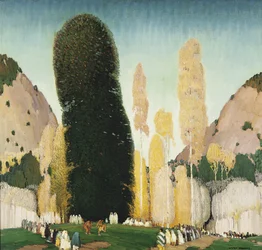 Una ceremonia en la montaña, c.1930 (óleo sobre lienzo)
