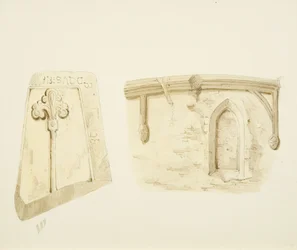 Parte de una tumba y restos de una ventana en la Iglesia de St James, Bristol