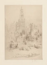Centro de Manhattan desde el East River, con el edificio Woolworth