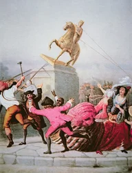 Patriotas de Nueva York derriban la estatua de Jorge III en Bowling Green, 9 de julio de 1776