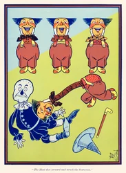 "La cabeza se lanzó hacia adelante y golpeó al espantapájaros." de "El maravilloso mago de Oz" por L. Frank Baum