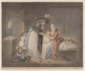 Madre visita a su hijoUna visita al niño en la enfermería (título en el objeto)