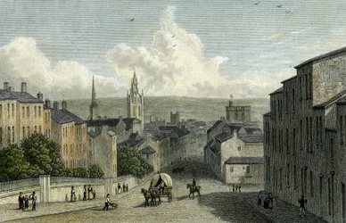 Newcastle desde Westgate Hill, grabado por Edward Finden, 1830