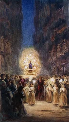 Valencia, procesión religiosa (litografía en color)