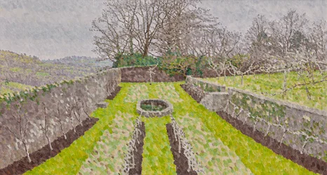 Jardín de la piscina, invierno, 2019 (óleo sobre lienzo)