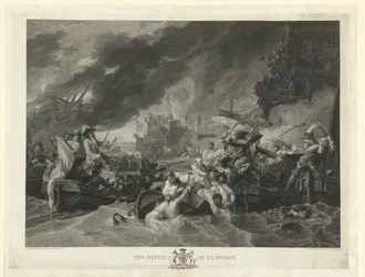 La batalla naval del cabo La Hogue, 1692 La batalla de La Hogue (título sobre el objeto)