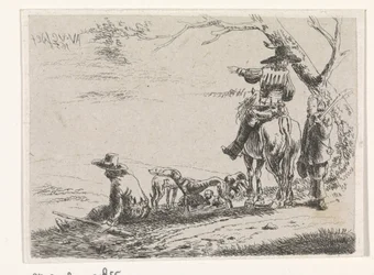 Tres cazadores con perros