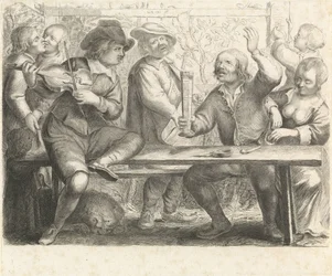 Músicos y bebedor en una posada