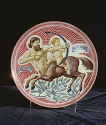 Plato que representa a Quirón y Aquiles