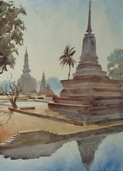 Amanecer en Wat Mahartat, Sukhotai