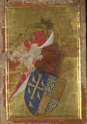 El escudo de armas de Ricardo II de Inglaterra El panel exterior del Díptico de Wilton, entre 1395 y 1399