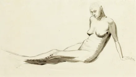 Desnudo sentado, c.1919 (pluma y aguada sobre lápiz)