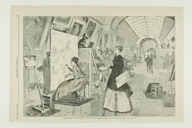 Estudiantes de arte y copistas en la Galería del Louvre, París