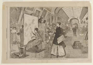 Estudiantes de arte y copistas en la galería del Louvre, París