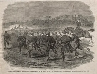 Carga del Primer Regimiento de Massachusetts en una trinchera rebelde cerca de Yorktown, 1862