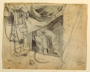 Dibujo, ante un barracón del ejército, 1862