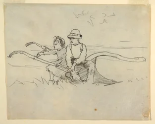 Dibujo, Niño y niña sentados en un arado, 1879