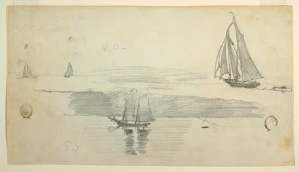 Dibujo, Cuatro Goletas, posiblemente 1880