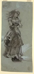 Dibujo, Muchacha sosteniendo un vaso, probablemente 1869