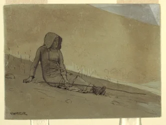 Dibujo, Muchacha sentada en una ladera, 1878