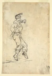 Dibujo, Tripulación cargando un cañón, probablemente 1861