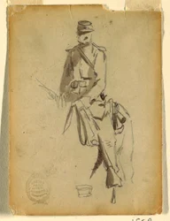 Dibujo, Oficial de caballería montada, 1862