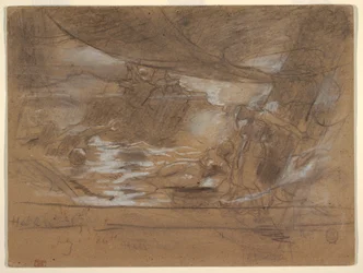 Dibujo, Cubierta de barco con dos mujeres, posiblemente 15 de julio de 1886