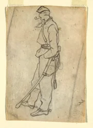 Dibujo, Soldado con espada y pipa, 1862