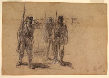 Dibujo, Soldados ejercitándose, probablemente 1864