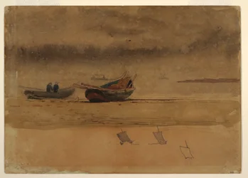 Dibujo, Vista de popa de dos botes de remos, Inglaterra, 1881-82