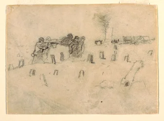 Dibujo, camilleros llevando a un soldado, probablemente 1862