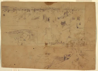 Dibujo, Estudios de un campo de batalla con tocones y troncos de árboles destruidos, Petersburg, Virginia. 1864