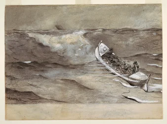 Dibujo, El bote salvavidas, estudio para acuarela, "Naufragio del 