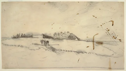 Dibujo, Tres barcos con pescadores tendiendo una red, 1881-82