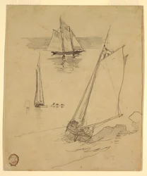 Dibujo, Tres bocetos de goletas, probablemente 1880