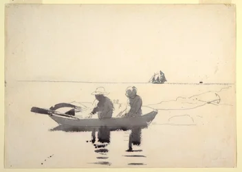 Dibujo, Dos figuras en un bote de remos, 1880
