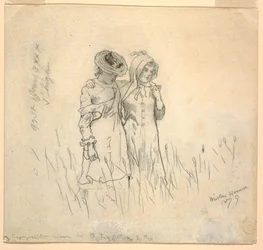 Dibujo, Dos niñas en un campo, 1879