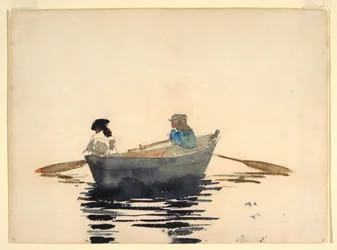 Dibujo, Dos niñas en un bote de remos, 1876-80
