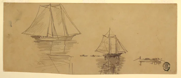 Dibujo, Dos goletas y botes, ca. 1880