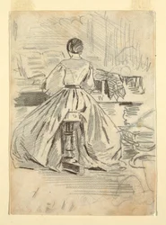 Dibujo, Mujer al piano, 1862