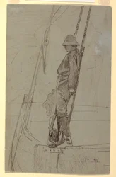 Dibujo, Joven apoyado en la jarcia de un velero, probablemente 1861-62