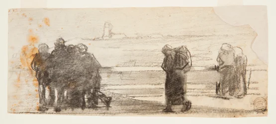 Figuras mirando la bahía y un pequeño bote, Cullercoats, Inglaterra