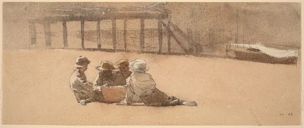 Cuatro niños en una playa