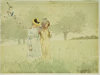 Chicas paseando en un huerto, 1879