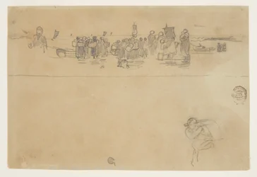 Grupos de mujeres en la playa, Cullercoats, Inglaterra