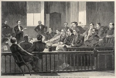 Jurado escuchando a los abogados, Tribunal Supremo, nuevo ayuntamiento, Nueva York