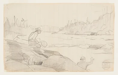 Hombres pescando con caña y red
